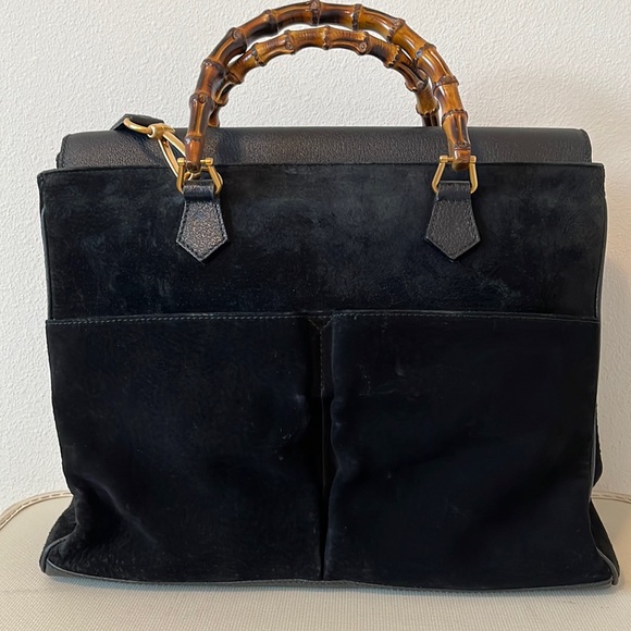 Vintage Gucci Diana Black Suede Bamboo Two Way - Picture 2 of 16